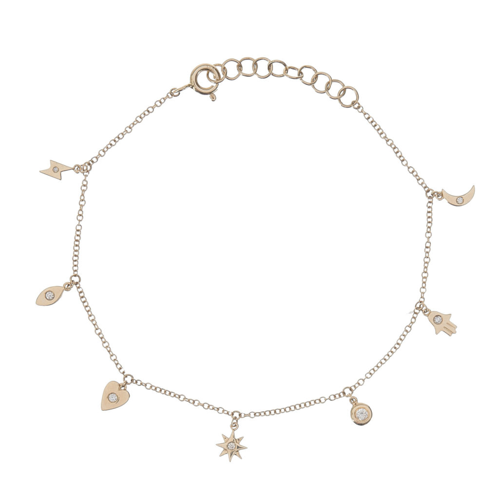 Good Luck Diamond Multi Charm Bracelet in Yellow Gold