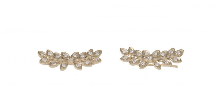 Pave Diamond Fern Ear Climbers