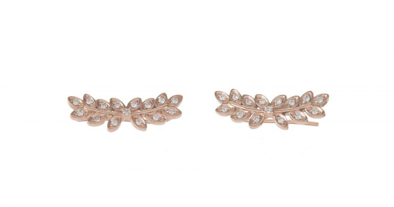 Pave Diamond Fern Ear Climbers