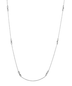 Tear & Round Diamond Station Necklace