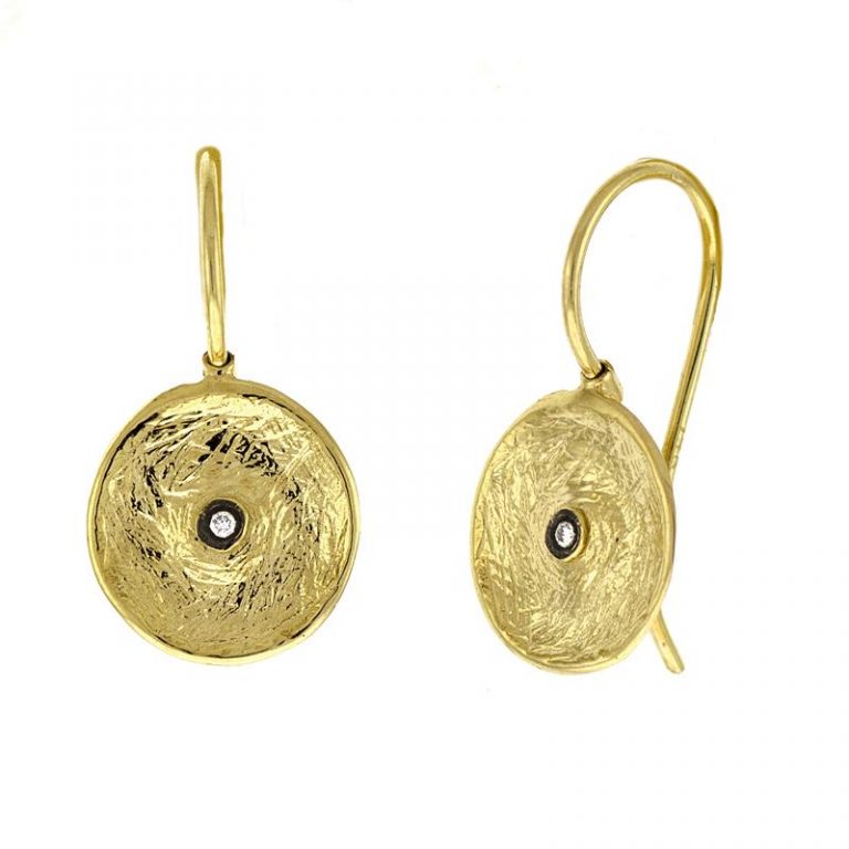 Textured Disc & Diamond Drop Earrings