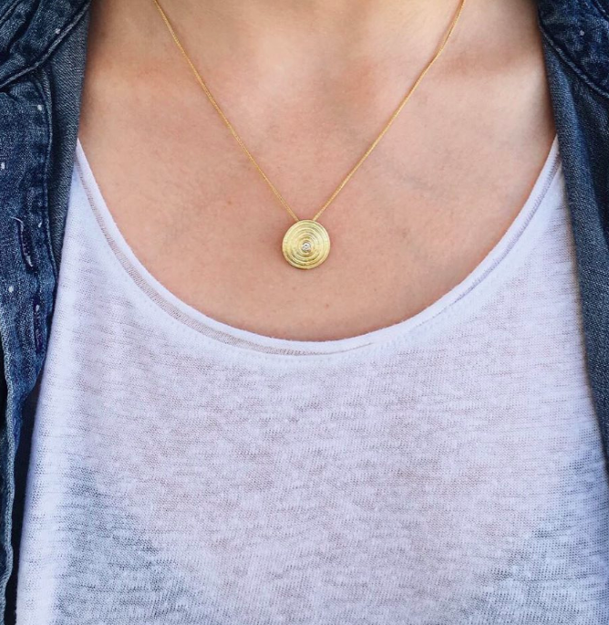 Gold Swirl Disc & Diamond Necklace