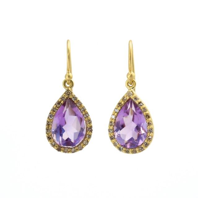 Amethyst & Diamond Teardrop Earrings