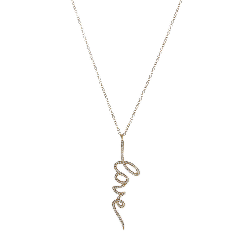 Love Script Yellow Gold Pave Diamond Necklace