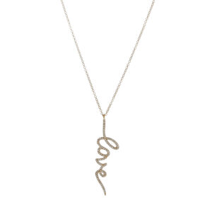 Love Script Yellow Gold Pave Diamond Necklace