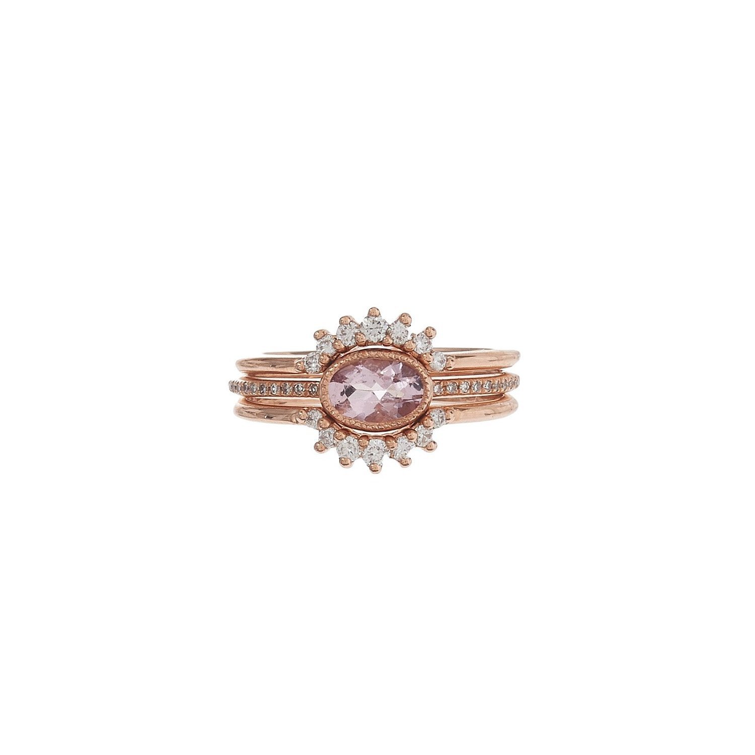 Oval Morganite & Curve Diamond Trio Ring Set