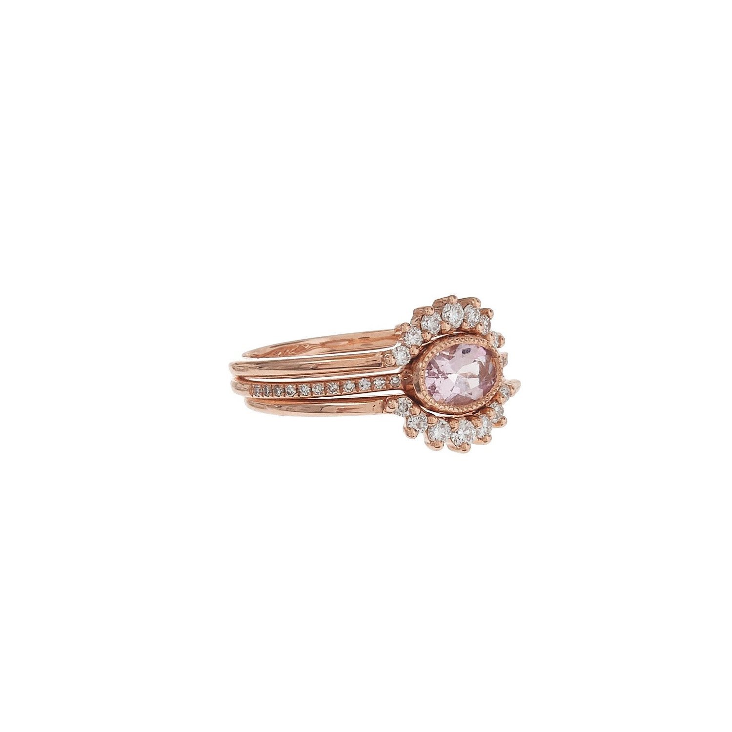 Oval Morganite & Curve Diamond Trio Ring Set