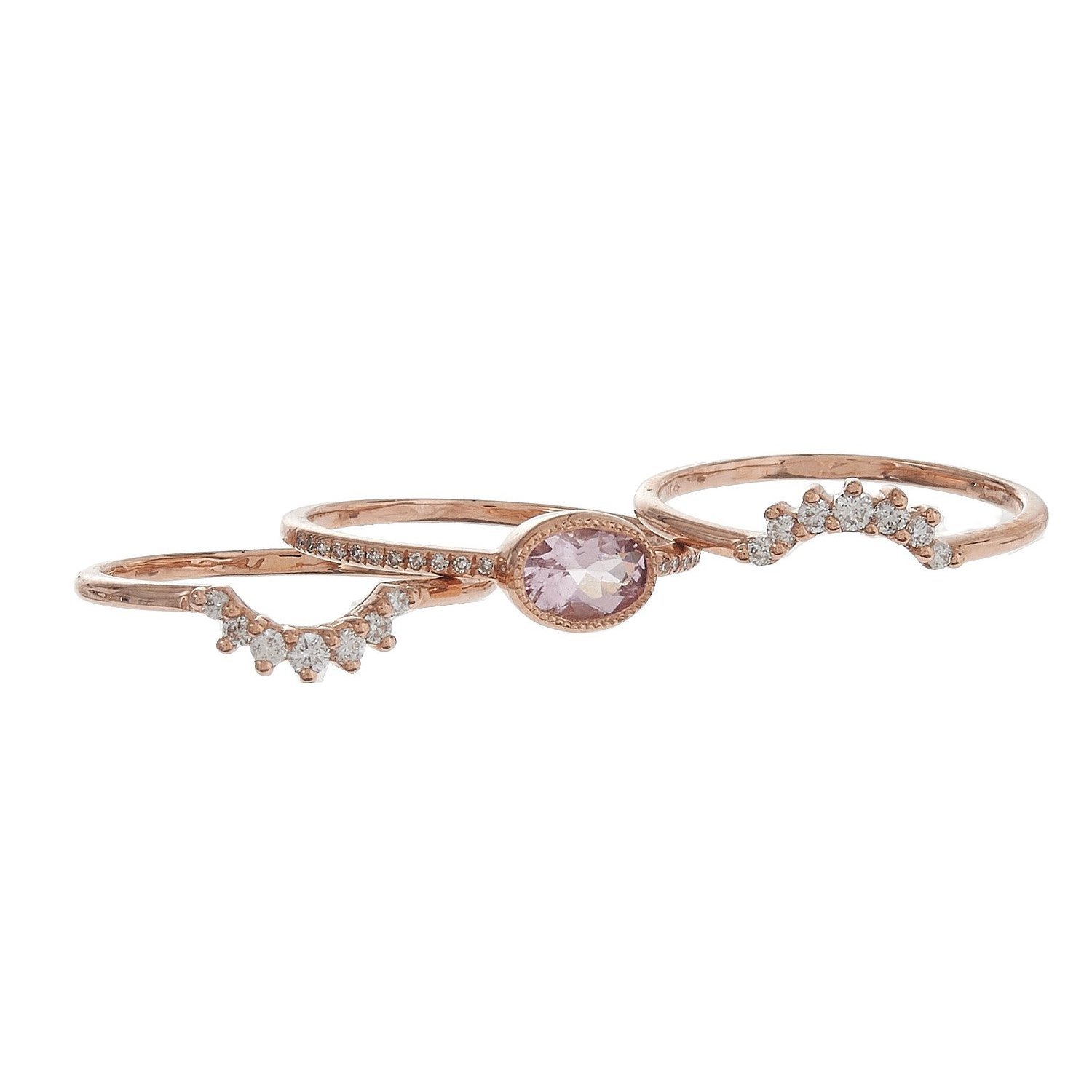 Oval Morganite & Curve Diamond Trio Ring Set