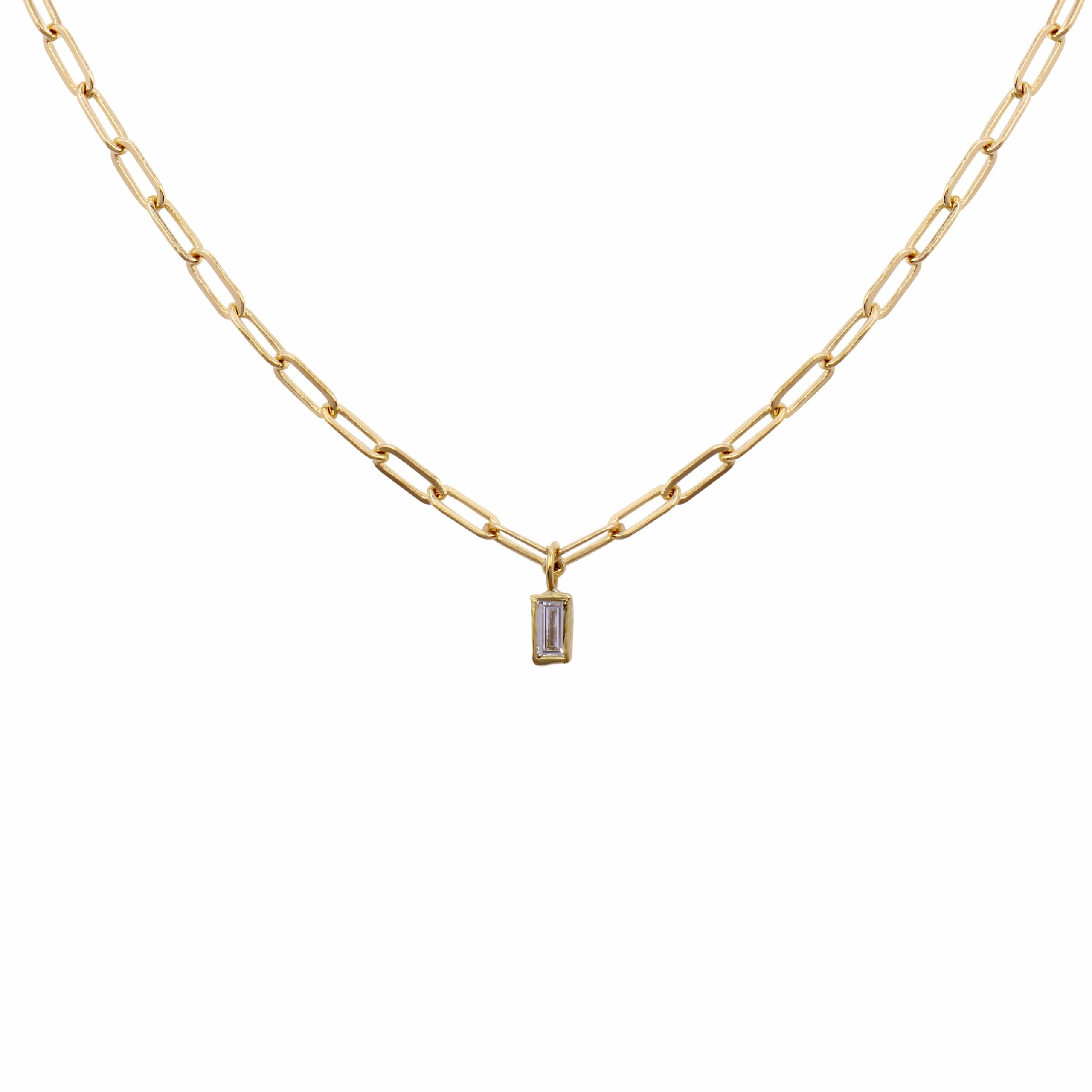 Diamond Baguette on Oval Link Chain Necklace