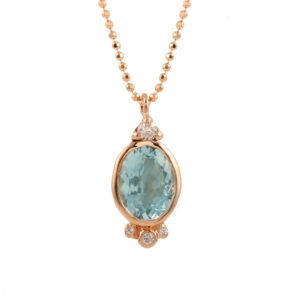 OVAL AQUAMARINE W/ DIAMOND ACCENTS NECKLACE