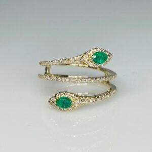 14 Karat Yellow Gold Emerald Diamond Ring