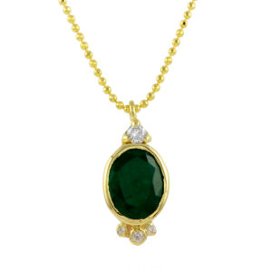 Oval Emerald Diamond Accents on a ball chain