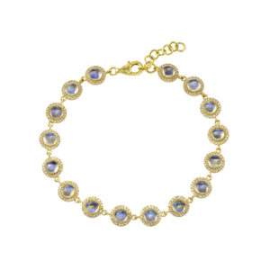 16 Round Moonstones with Diamond Pave Edge Bracelet