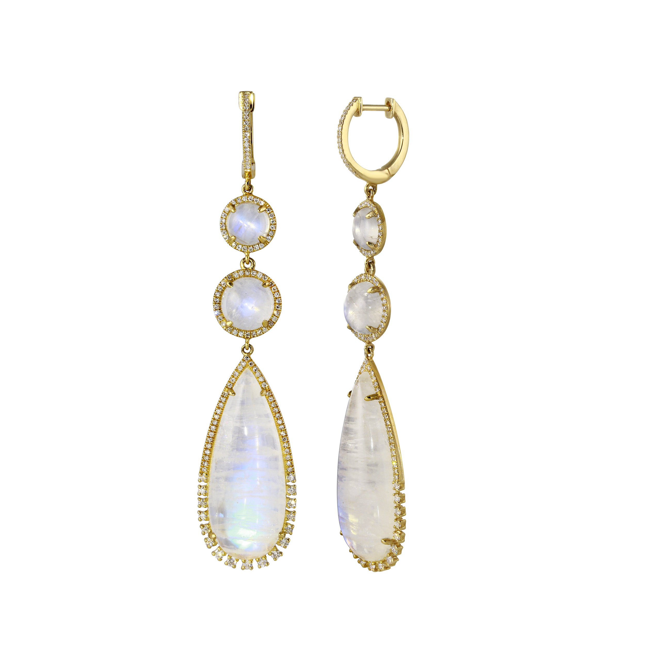 Moonstone Drop Earrings with Pave Border - Moondance Jewelry