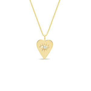 14K Yellow Gold Open Heart Evil Eye Necklace