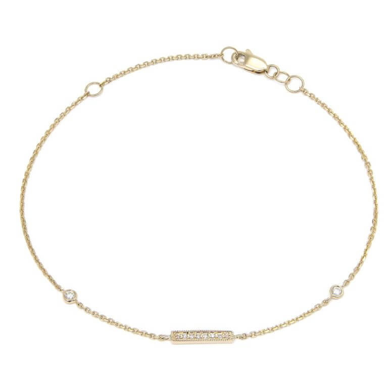 14k Yellow Gold Micro Pave Diamond Bar Bracelet