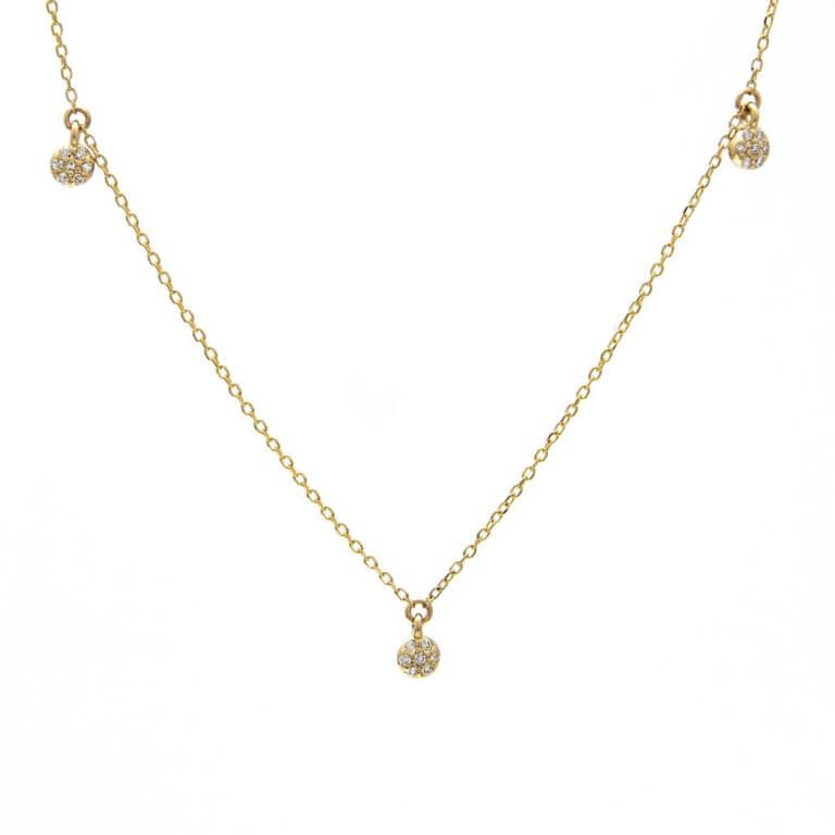 14k Yellow Gold Pave Diamond Gold Disk Necklace