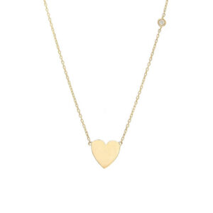 14k Yellow Gold Heart Necklace with single bezel set diamond