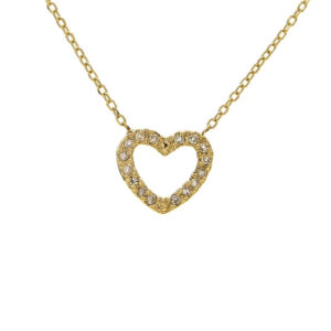 14k Yellow Gold Micro Diamond Heart Necklace