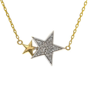 Yellow Gold and Single Pave Diamond Star Necklace