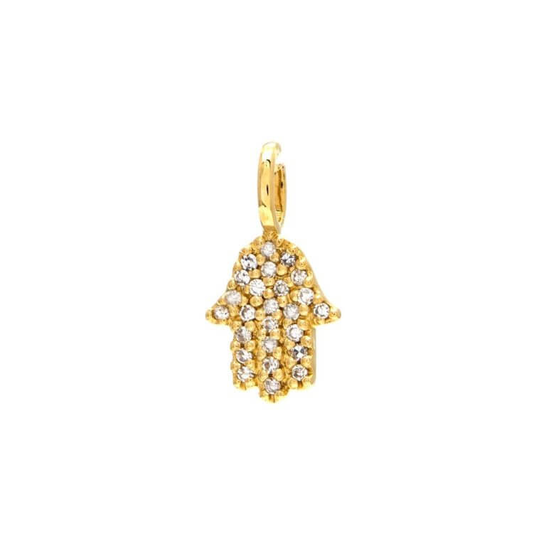 Yellow Gold Single Pave Diamond Hand Pendant