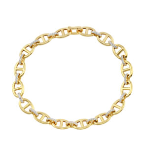 Diamond Link and Anchor Chain Bracelet in Yellow Gold