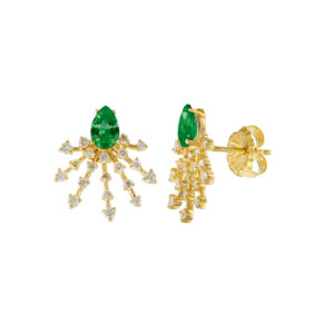 Emerald and Diamond Ray Studs in Yellow Gold