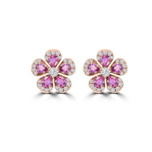 Pink Sapphire & Diamond Flower Studs