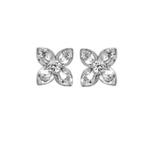 Four Petal Flower Diamond Studs in White Gold