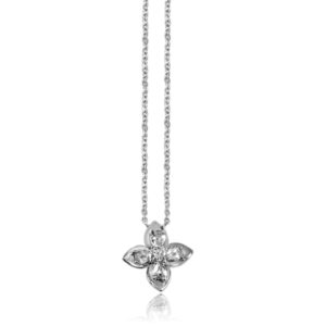 Four Petal Flower Diamond Necklace in 18k White Gold