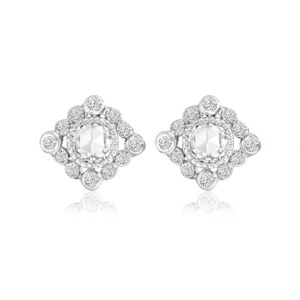 Round Rose Cut Diamonds with Beaded Bezel Studs