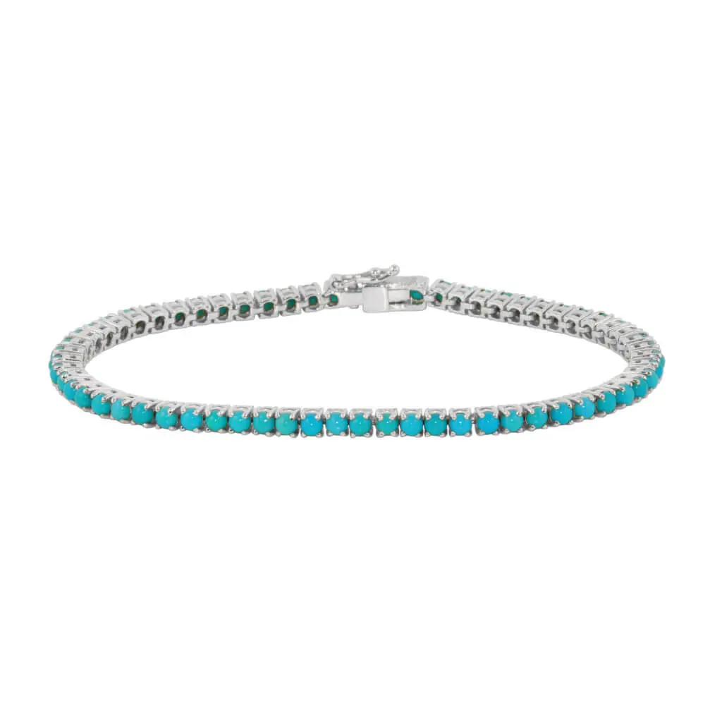 18k White Gold with Turquoise Tennis Bracelet