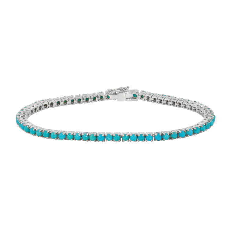 18k White Gold with Turquoise Tennis Bracelet