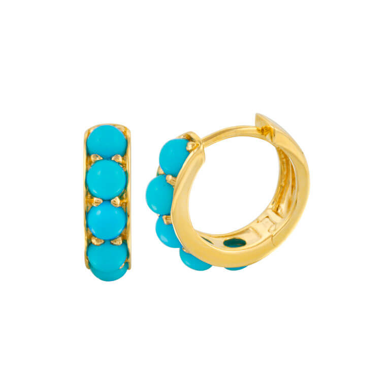 3mm Turquoise 14k Yellow Gold Huggies