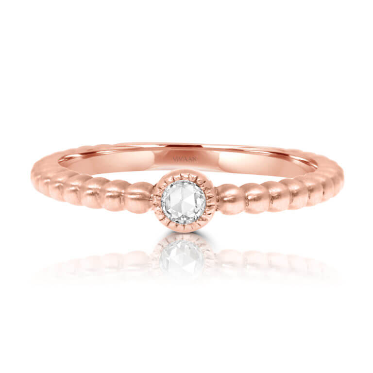 Rose Cut Diamond on Beaded Band in 18k rose gold