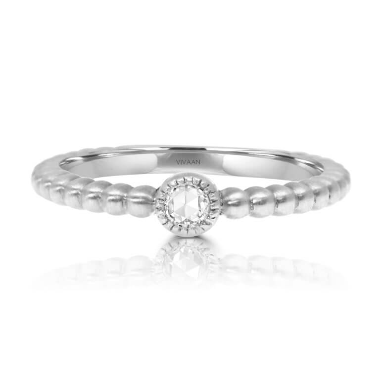 Rose Cut Diamond on Beaded Band in 18k white gold