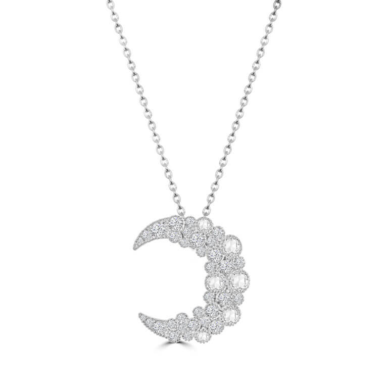 Diamond Crescent Moon Cluster Necklace