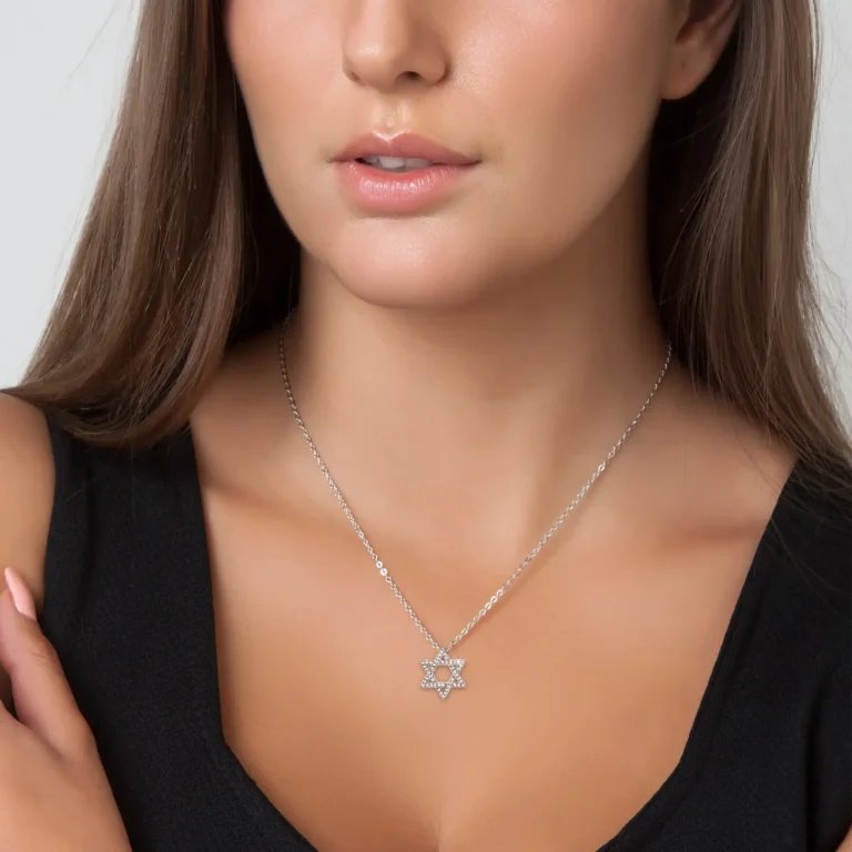 White Gold Sparkling Star of David Necklace