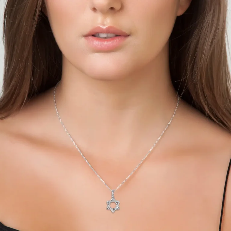 Jewish Star of David Necklace in White Gold