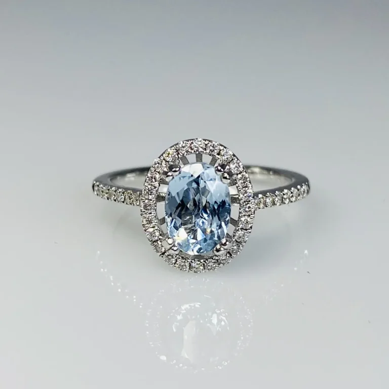 14k White Gold Santa Maria Aquamarine Diamond Ring