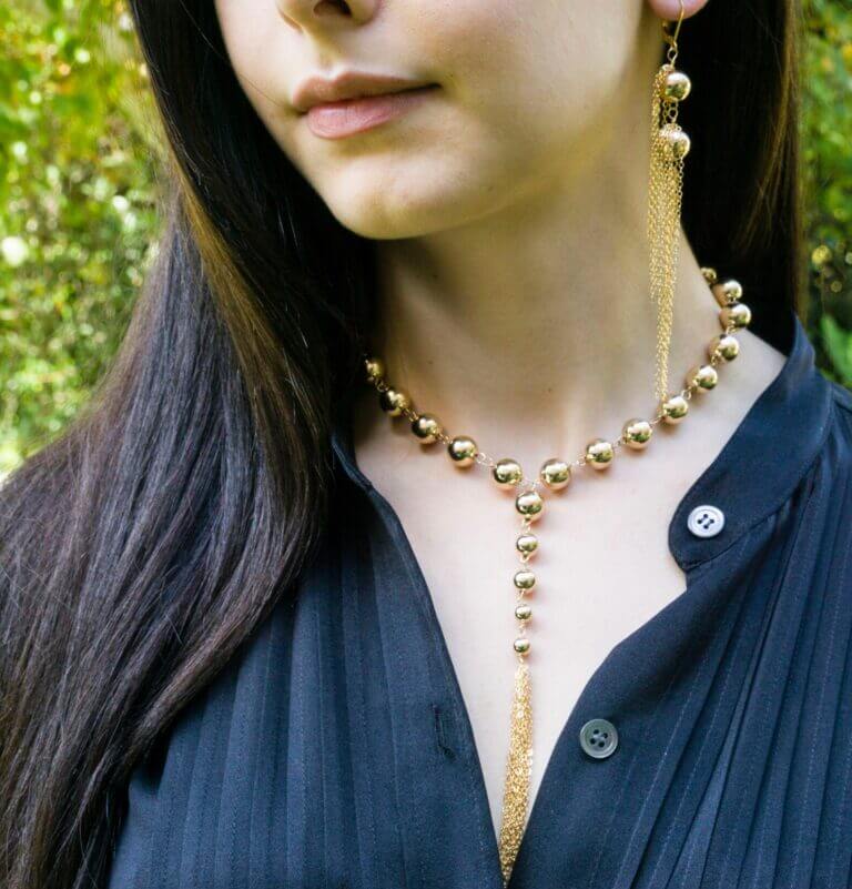 Gold Filled Ball Lariat with Tassle by Ralla Designs at Moondance Jewelry Gallery