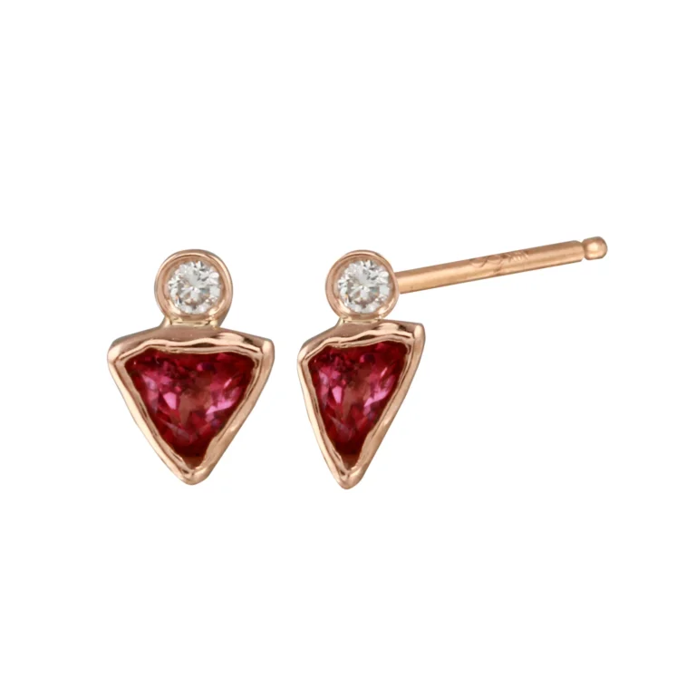 Triangle Pink Topaz and Diamond Stud Earring from Jaine K. Designs at Moondance Jewelry Gallery