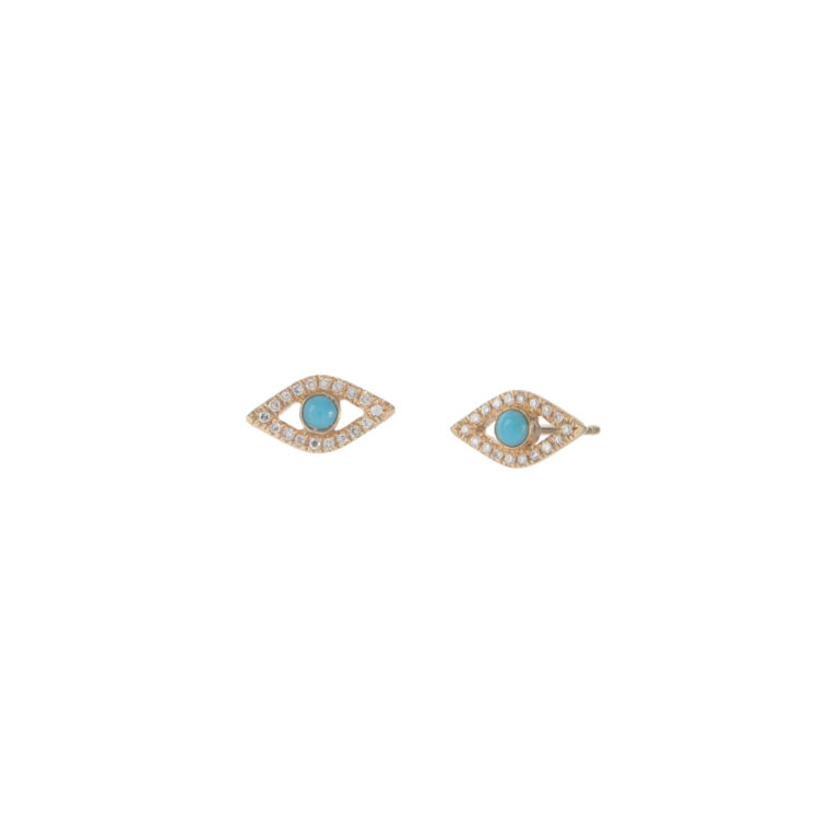 Turquoise Evil Eye Studs in Yellow Gold - Available at Moondance Jewelry Gallery