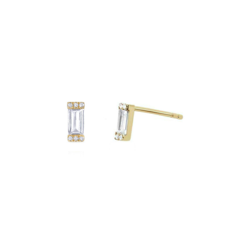 White Topaz Baguette Studs in Yellow Gold