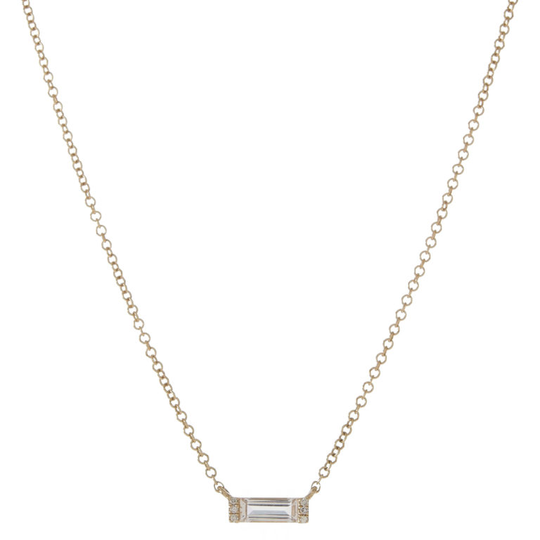 White Topaz Baguette Necklace in Yellow Gold from Moondance Jewelry Gallery