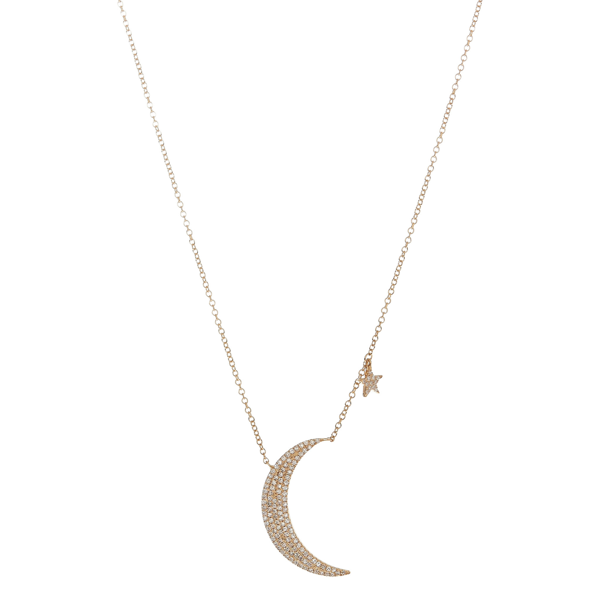 17"   Micro Pave Cz Crescent Moon Pendant Black Leather Necklace 