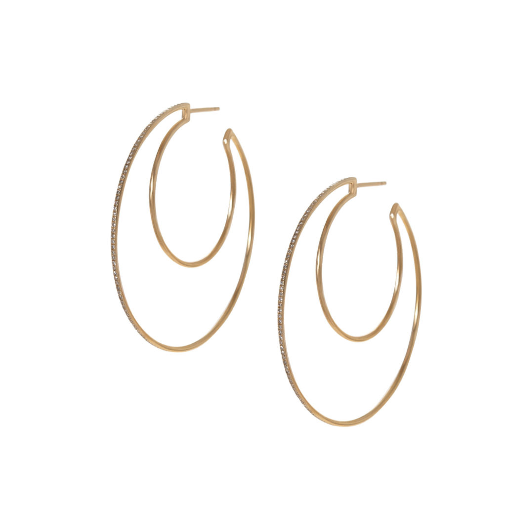 Pave Diamond Double Hoops in Yellow Gold