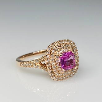 14K Rose Gold Asscher Cut Pink Sapphire Diamond Ring