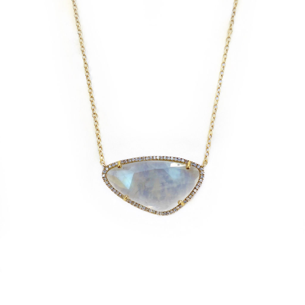 Moonstone Necklace with Pave Border