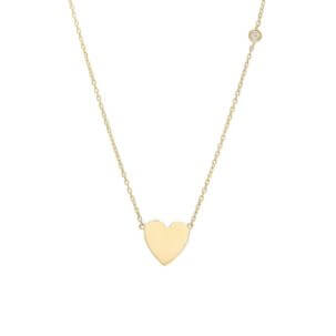14k Yellow Gold Heart Necklace with single bezel set diamond